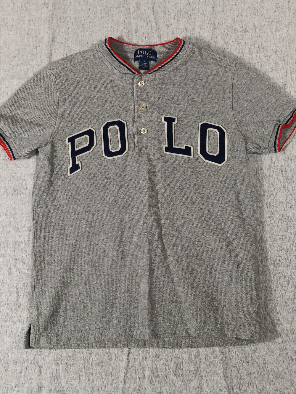 Polo Ralph Lauren Boy's Grey 'POLO' Short-Sleeve Henley Tee   Size 6